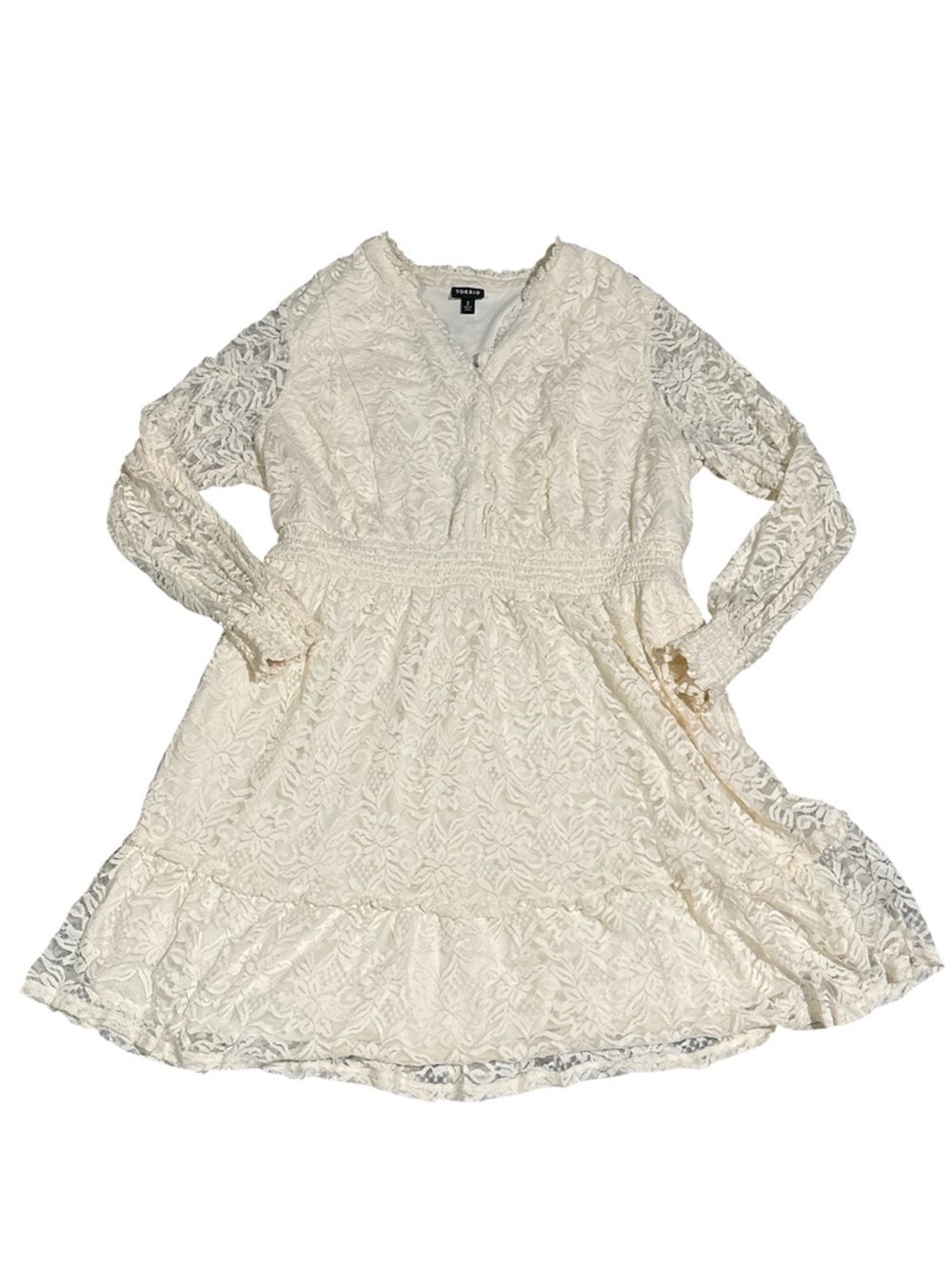 TORRID Ivory Mini Stretch Lace Tiered Dress